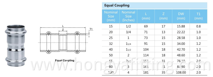 Stainless steel epual coupling press fitting v-type